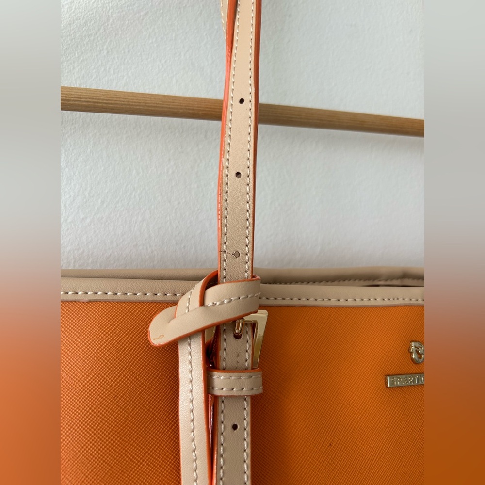 NWOT Spartina 449 Orange Navy Blue Tote Bag with Multi-color Silky Lining - Picture 4 of 15